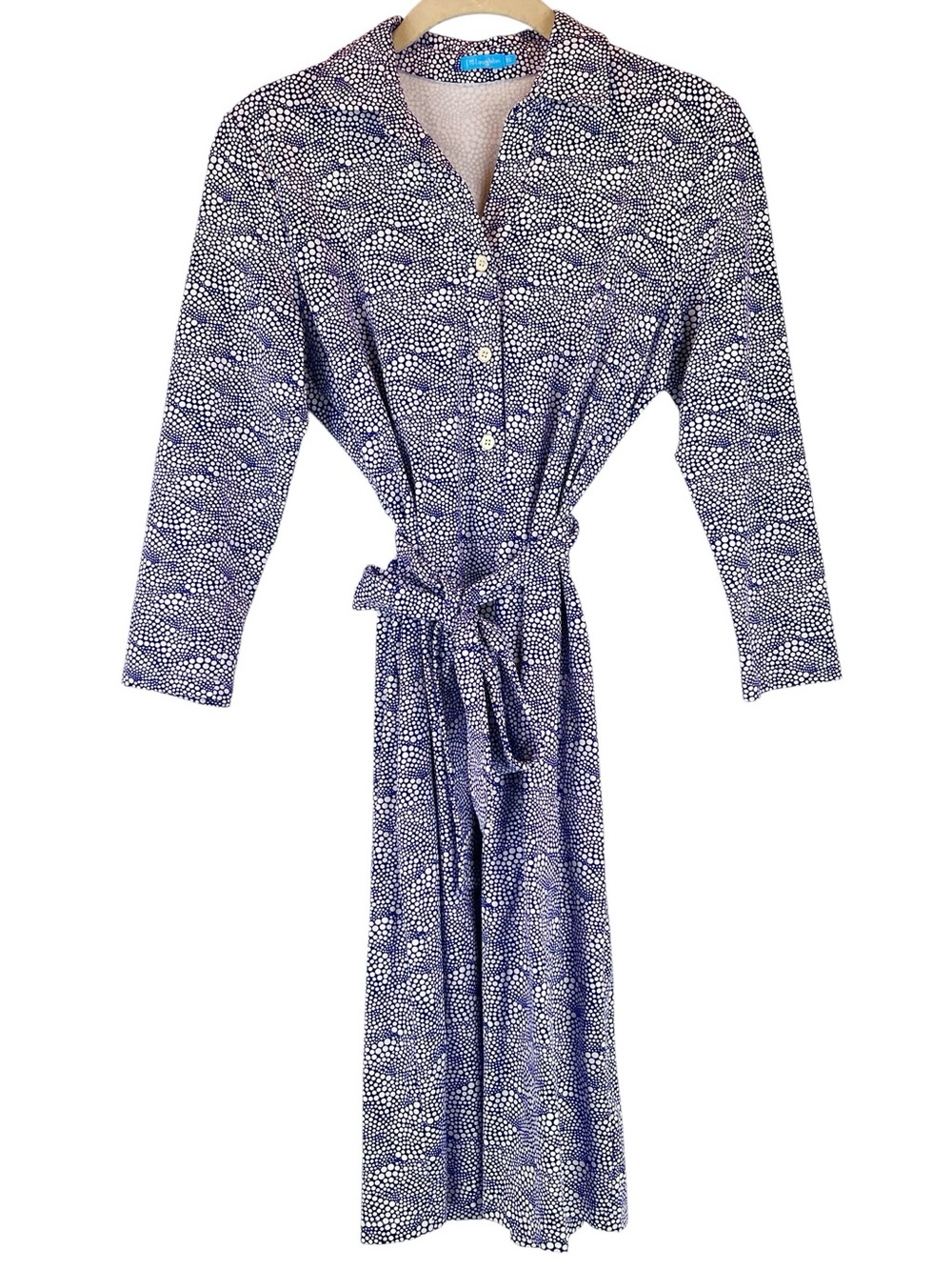 J. McLaughlin Catalina Cloth Dress Navy Blue White Dots Nautical Resort Sz XS
